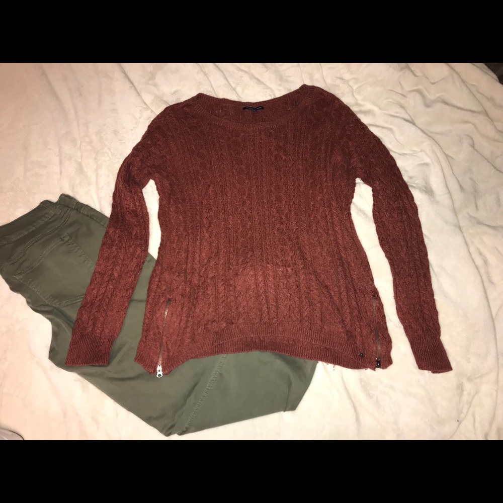 Unique American Eagle Wine Sweater with Zippers